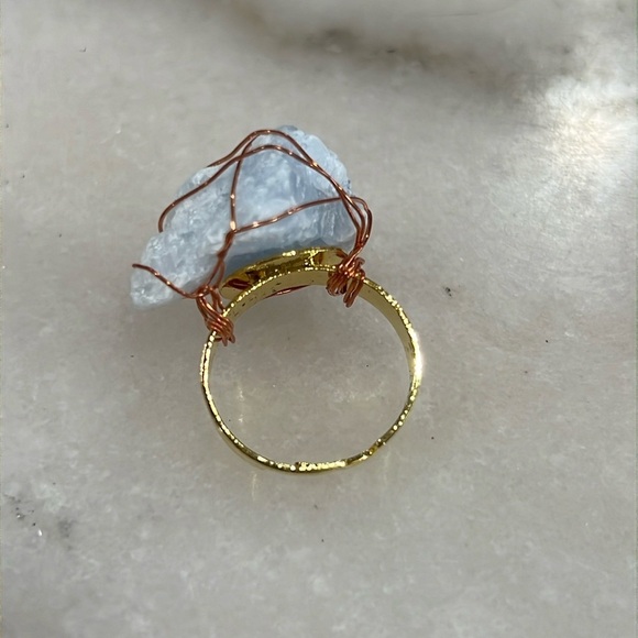 Blue Calcite Hand Wrapped Copper Wire Ring - Picture 6 of 7